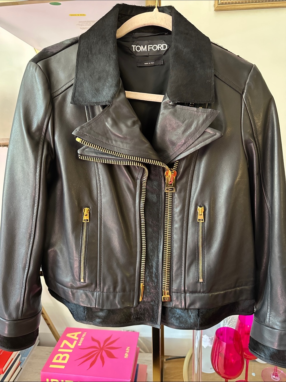Tom Ford Black Leather Jacket with Gold Hardware